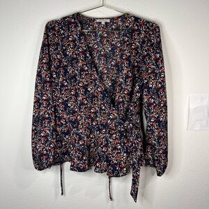 🌸 Skies Are Blue Floral Wrap Blouse - Women’s Large 🌸